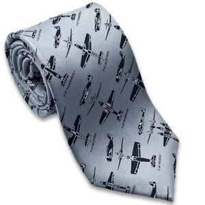 Josh Bach WWII fighter planes 100% silk men’s tie light blue NWT